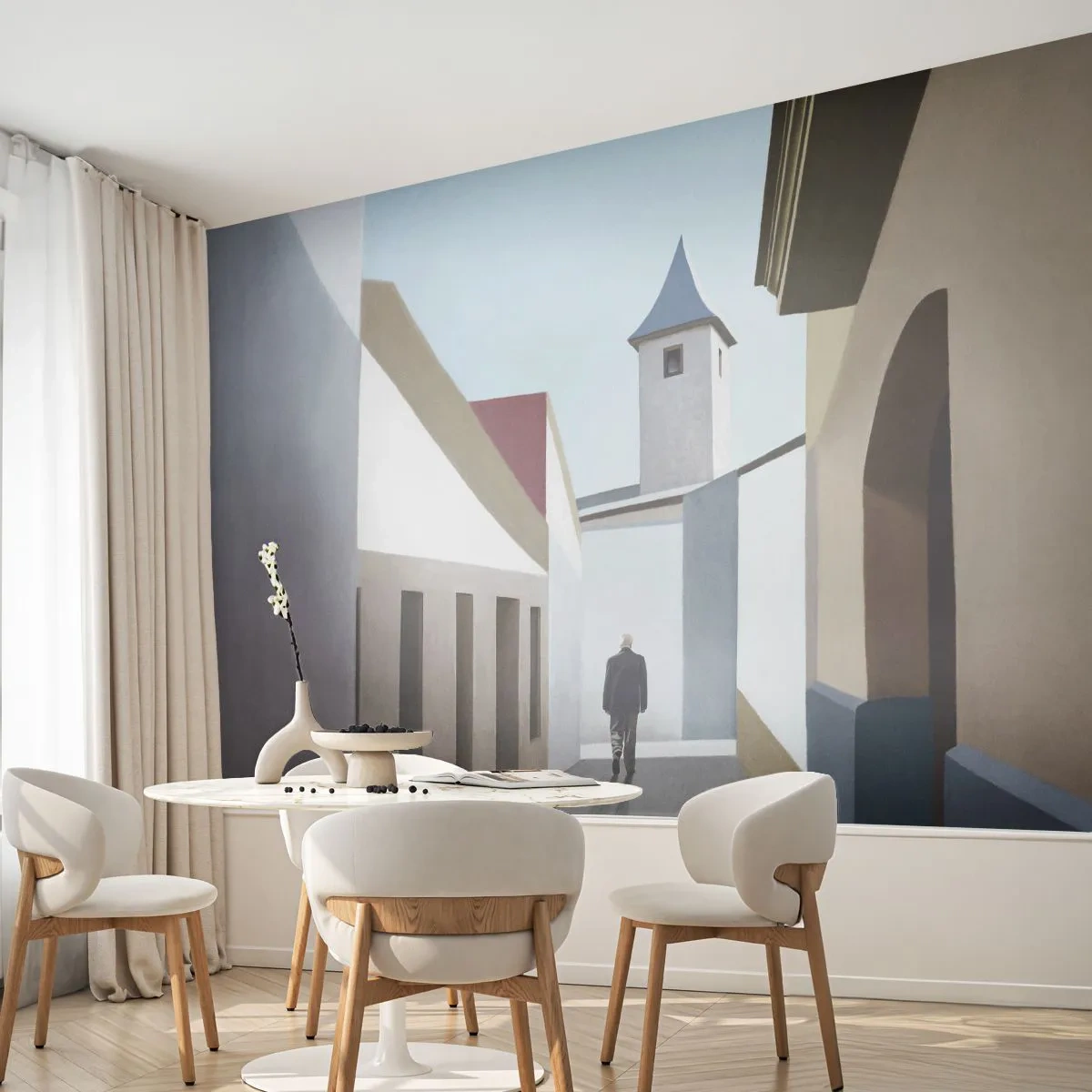 Fotótapéta Premium Sand - Napfényes séta - Pasztell, Épületek, Építészet - 200x140 cm