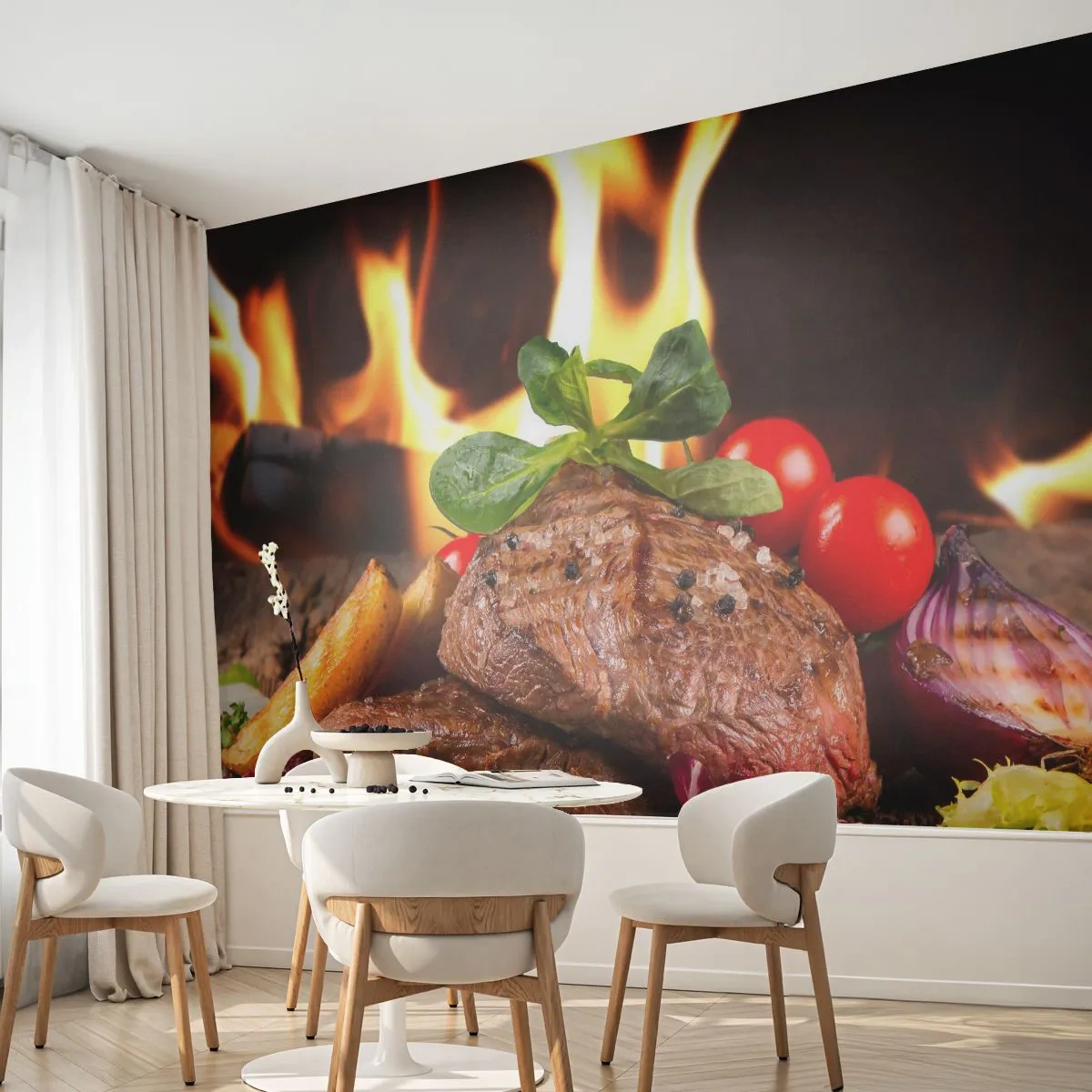 Fotótapéta Standard Eco - Parázzsal elővarázsolva - Gasztronómia, steak, A tűz lángjai - 200x140 cm