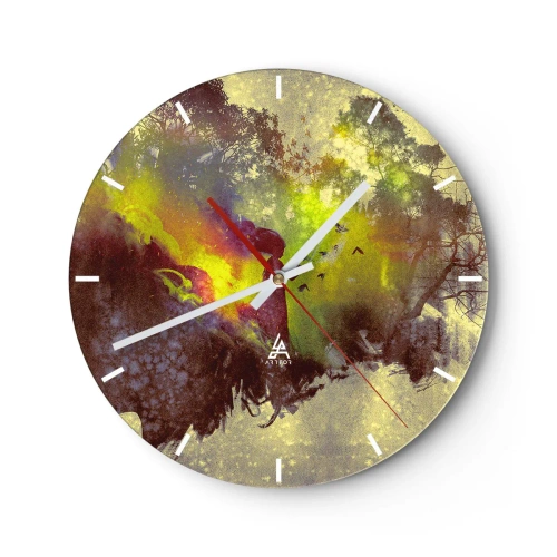 Falióra, Óra - Absztrakt táj természeti elemekkel és színekkel - 30x30cm - Anyatermészet - Modern fali dekoráció nappalihoz, konyhához és hálószobához ARTTOR