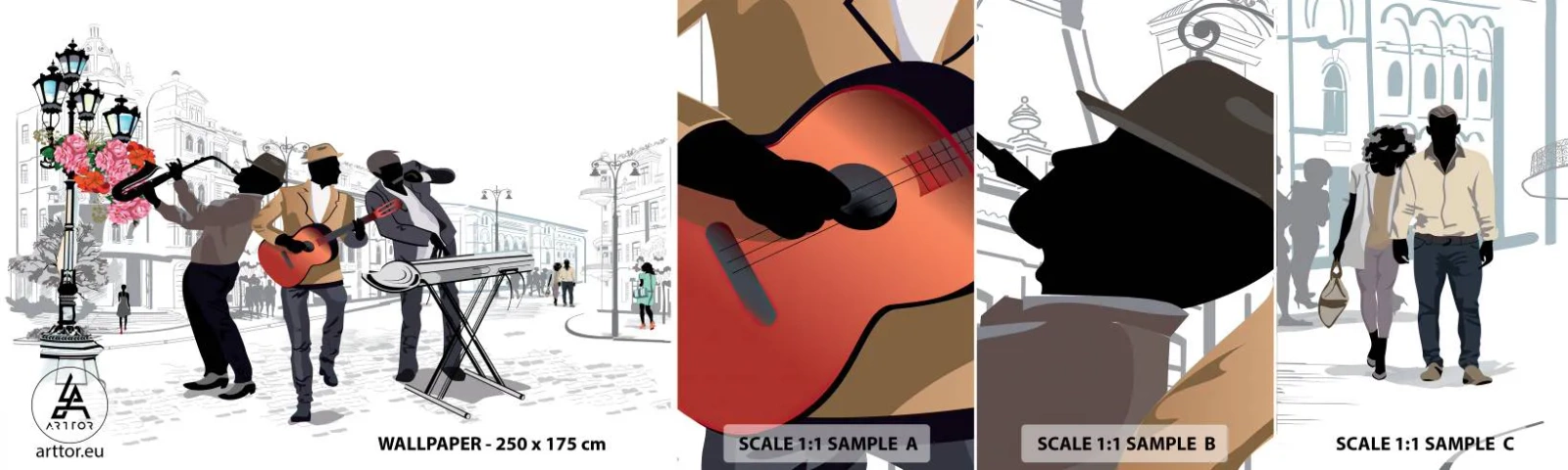 Fotótapéta Minta Öntapadós Deluxe Sticker - Utcai zene - Zene, Gitár, Zenekar - 100x30 cm