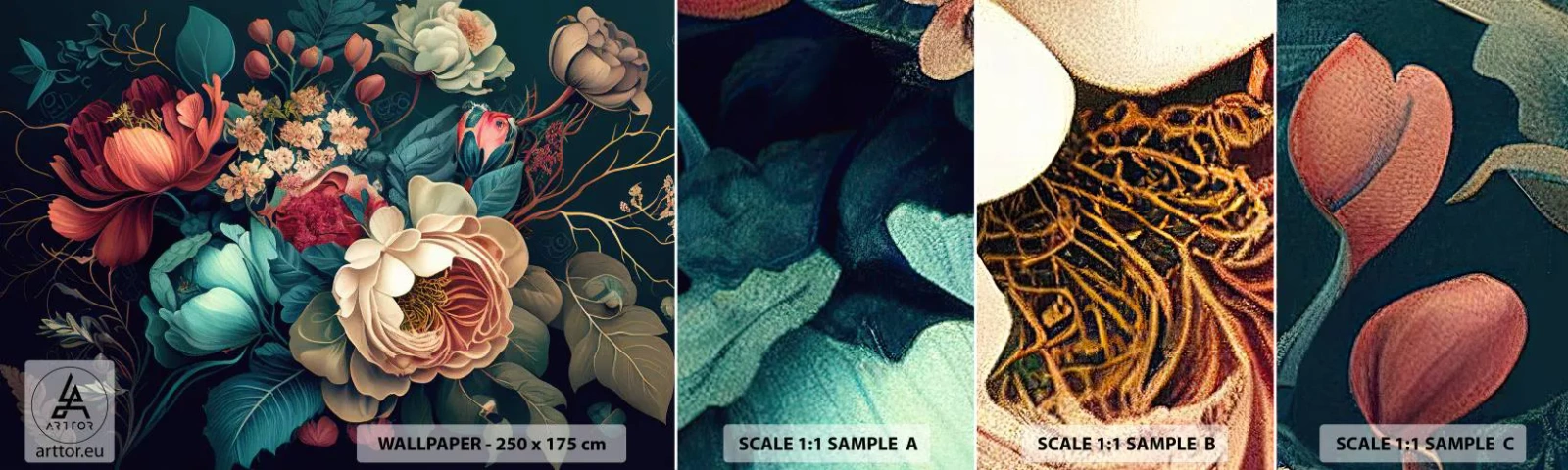 Fotótapéta Minta Öntapadós Deluxe Sticker - 19. századi báj - Virágok, Fura csaj, Klasszikus - 100x30 cm