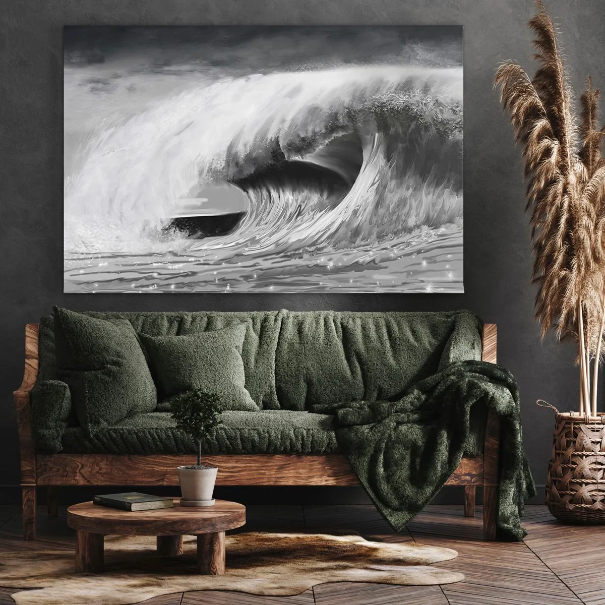 Vászonkép - Drámai óceánhullám monokrómban - 70x50cm - Az óceán haragja - Modern fali dekoráció nappalihoz és hálószobához ARTTOR