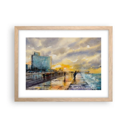 Poszter világos tölgy keretben - Élet a parton - 40x30 cm