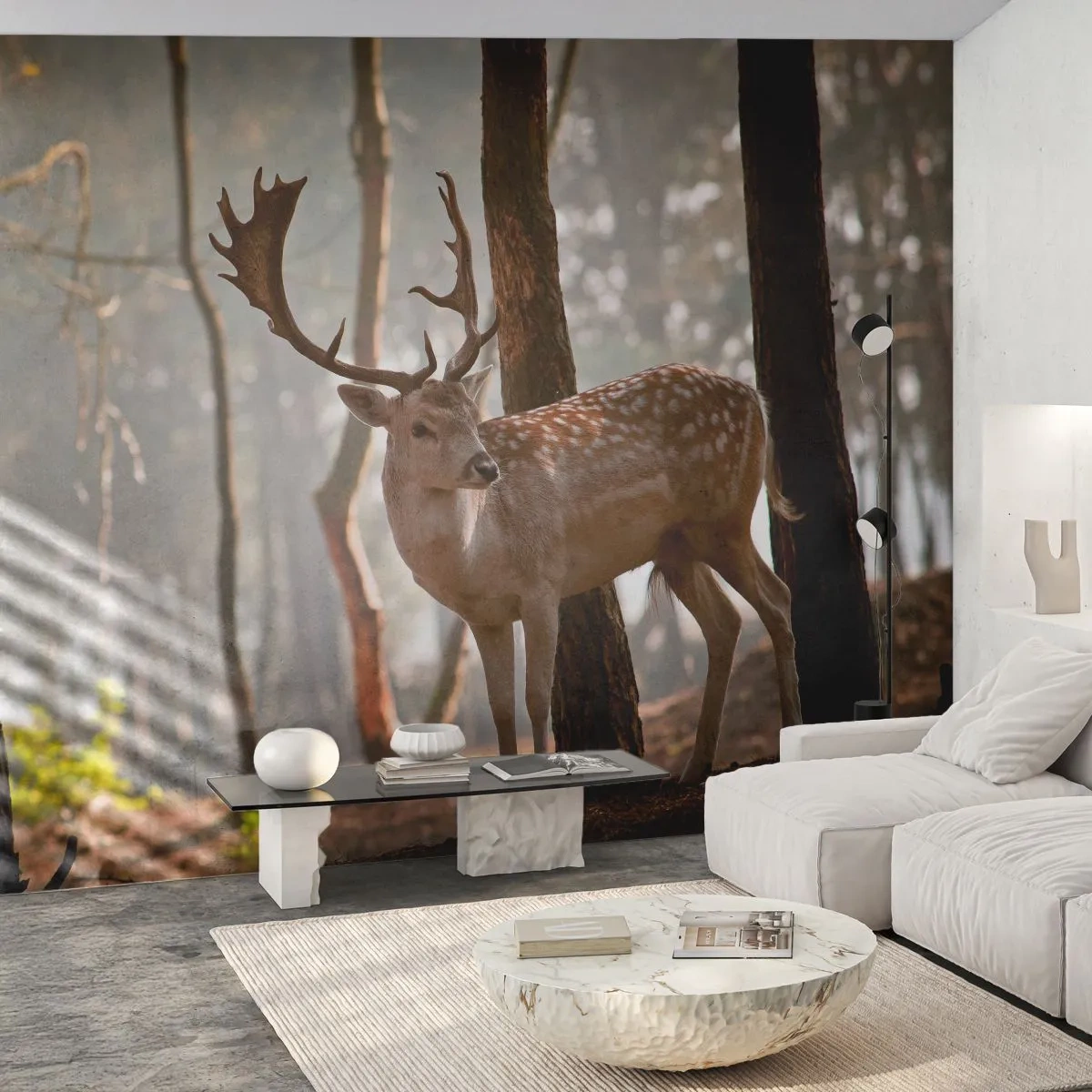 Fotótapéta Premium Sand - A fiatalság fénye - Állatok, Szarvas, Erdő - 500x350 cm