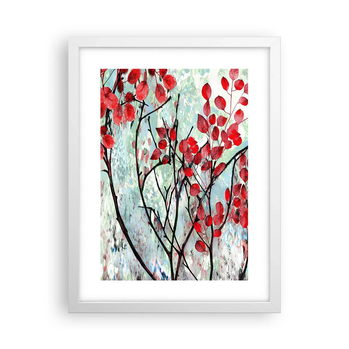 Poszter fekete keretben - Fa skarlát színben - 30x40 cm