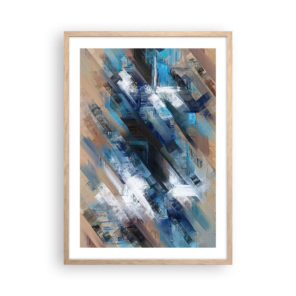 Poszter világos tölgy keretben - Kék ferdén - 50x70 cm