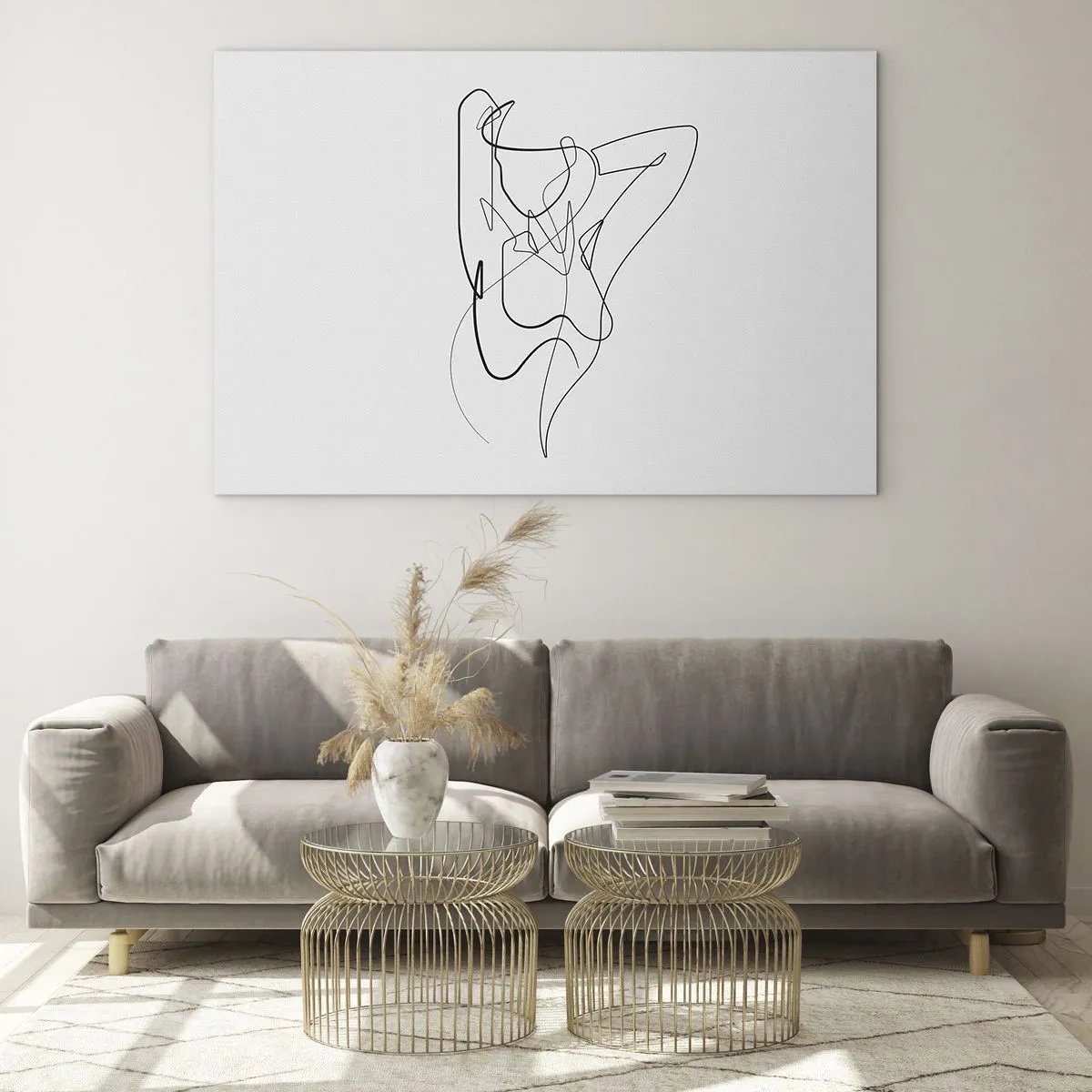 Üveg kép - Női sziluett, egyetlen vonallal rajzolva fehér alapon - 70x50cm - Milyen vagy igazán…. - Modern fali dekoráció nappalihoz és hálószobához ARTTOR