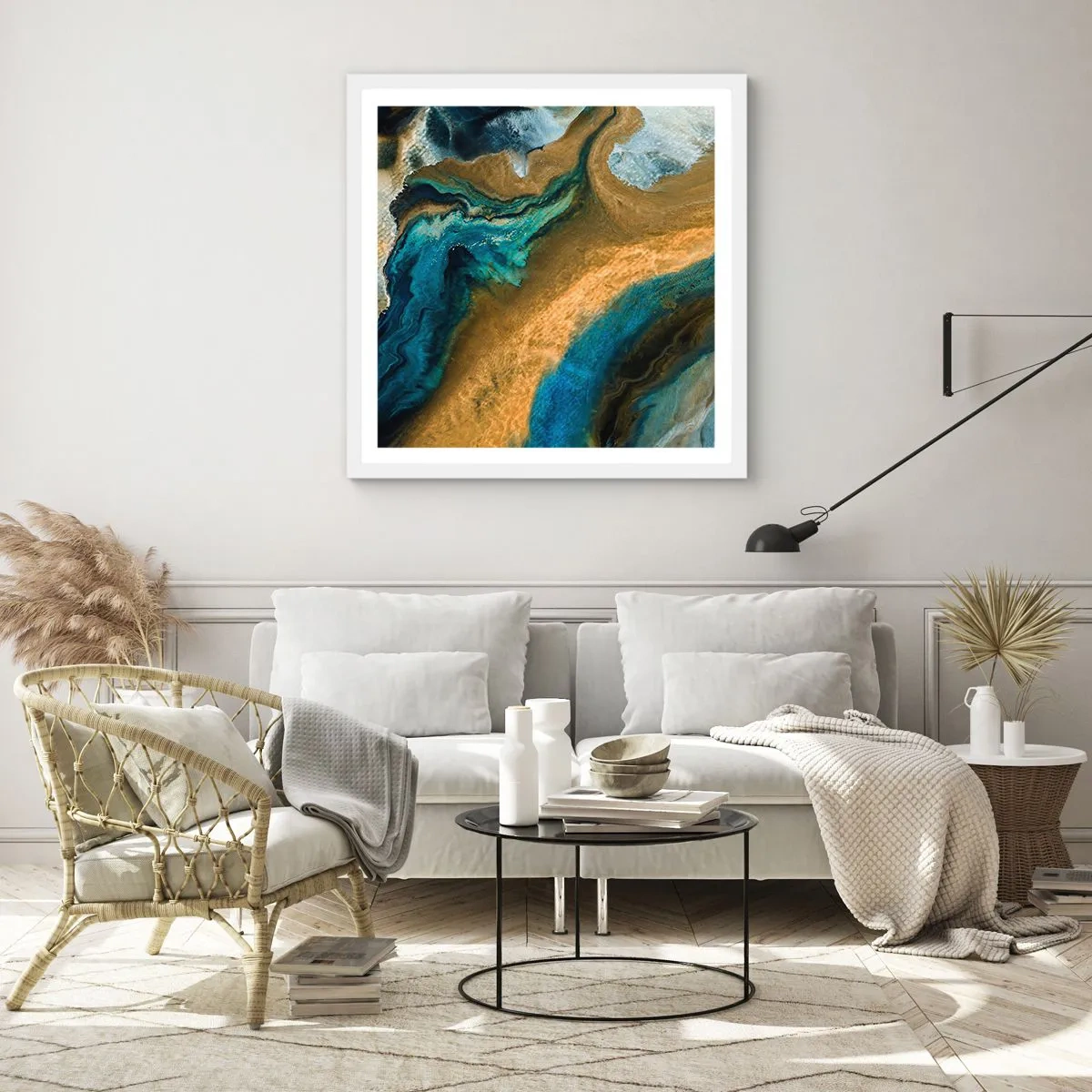 Poszter fekete keretben - Kék - sárga - kölcsönös hatások - 60x60 cm