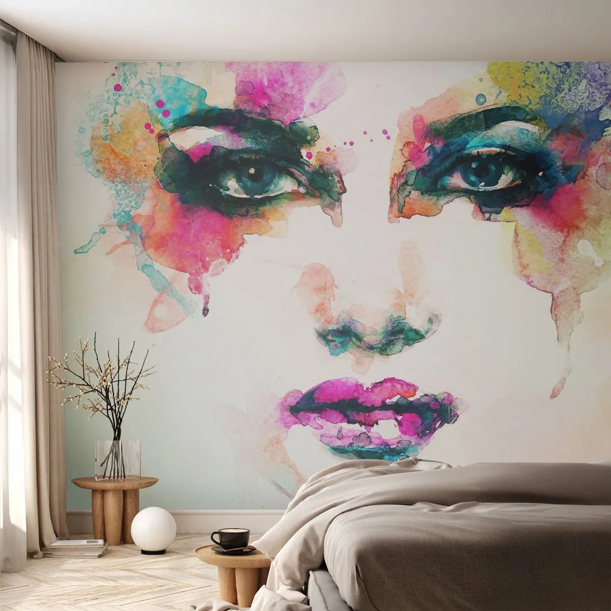 Fotótapéta Premium Sand - Szivárvánnyal festett portré - Absztrakció, Női Arc, Darab - 250x175 cm