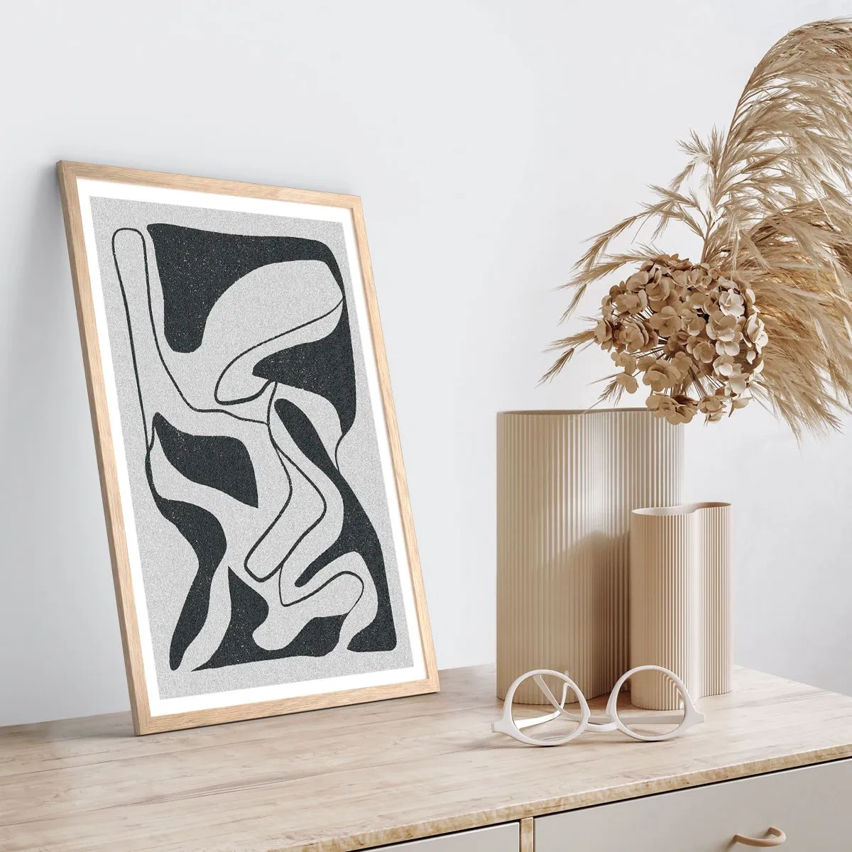 Poszter világos tölgy keretben - Absztrakt játék egy labirintusban - 61x91 cm