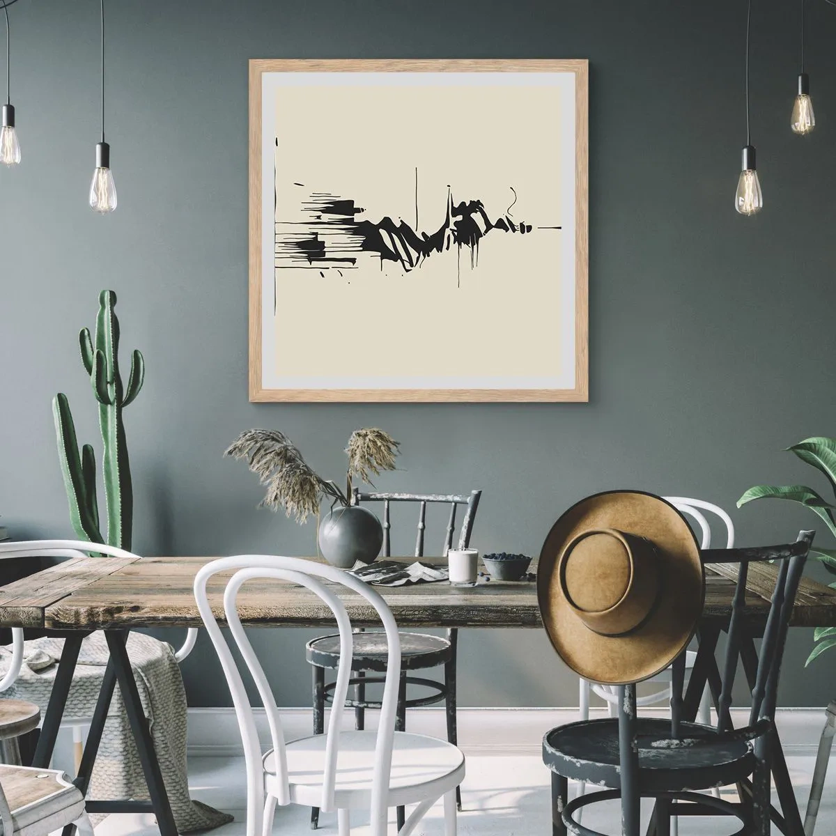 Poszter világos tölgy keretben - Sietős absztrakció - 60x60 cm