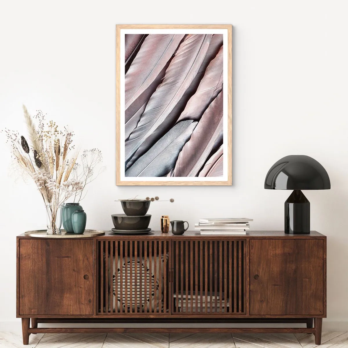 Poszter világos tölgy keretben - Rózsaszín ezüstben - 61x91 cm