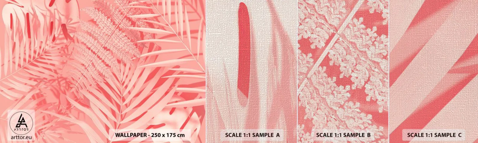 Fotótapéta Minta Premium Canvas - Rózsaszín koncepció - Absztrakció, Pálmafa levél, Grafika - 100x30 cm