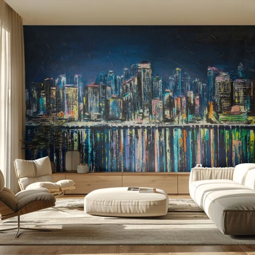 Fotótapéta Premium Sand - Lámpák kaszkádja - Város, Építészet, Folyó - 150x105 cm
