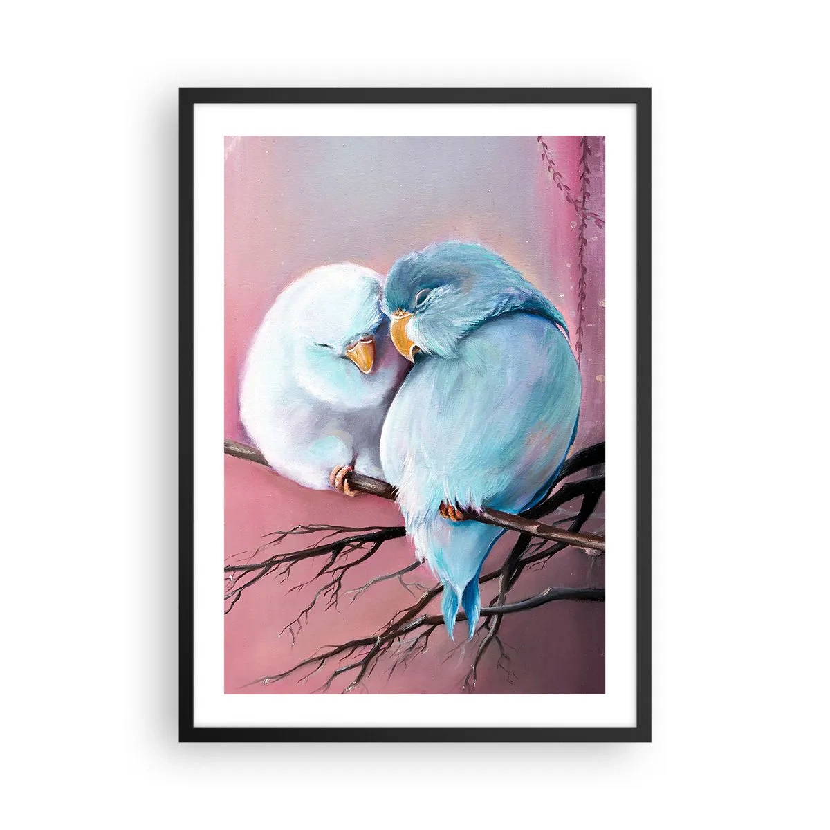 Poszter fehér keretben - Két madár ül egy ágon romantikus környezetben - 50x70cm - Mit tehetnénk hozzá?... - Modern fali dekoráció nappalihoz és hálószobához ARTTOR