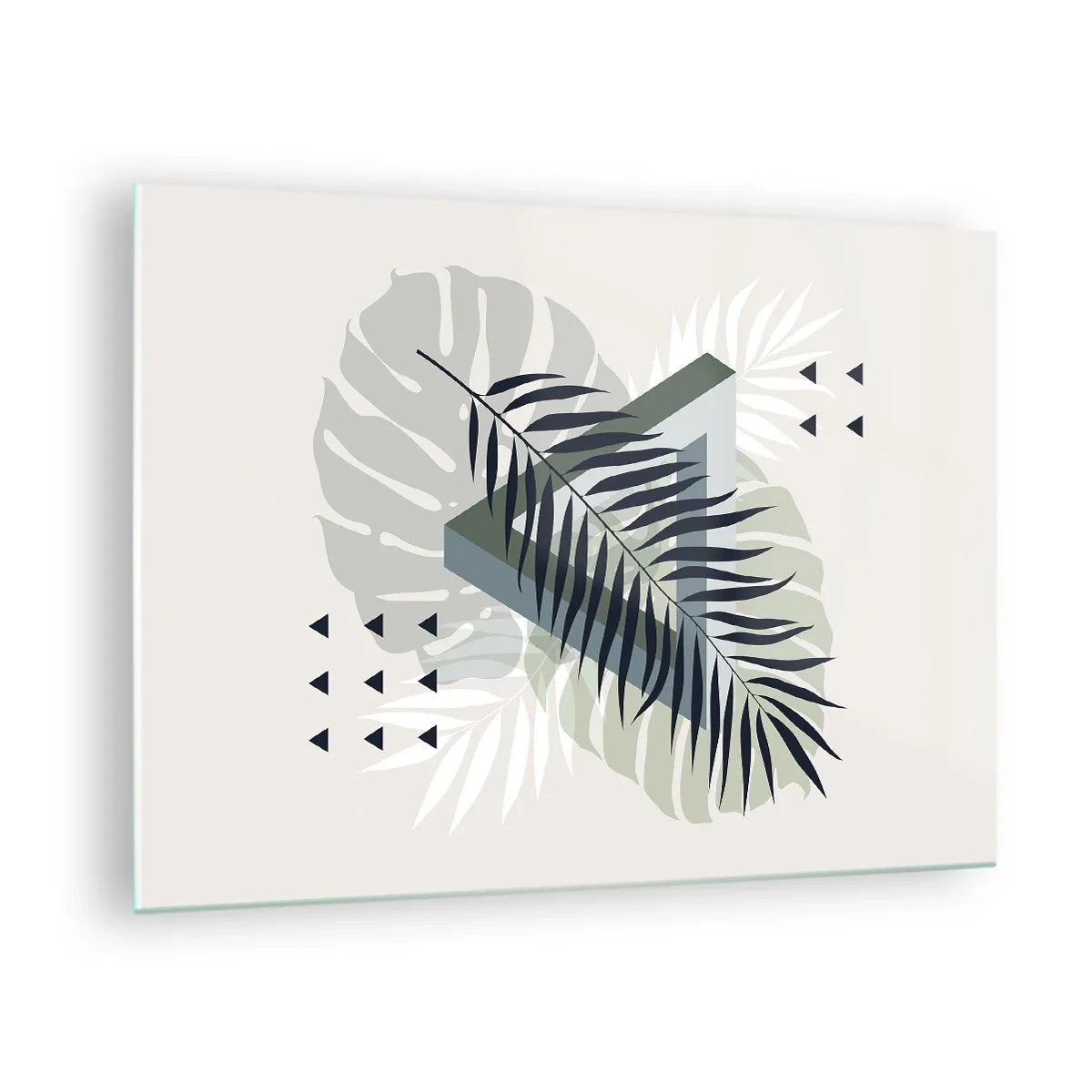 Üveg kép - Modern geometrikus levélkompozíció - 70x50cm - Természet és geometria – két rend? - Modern fali dekoráció nappalihoz és hálószobához ARTTOR
