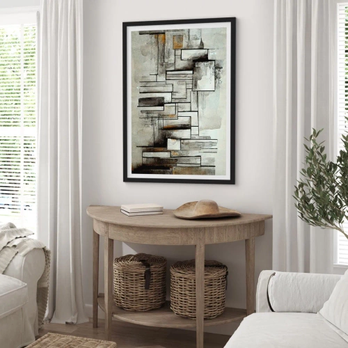 Poszter fehér keretben - Absztrakt geometrikus kompozíció szürke és fekete árnyalatokban - 50x70cm - Az egyszerűség ereje - Modern fali dekoráció nappalihoz és hálószobához ARTTOR