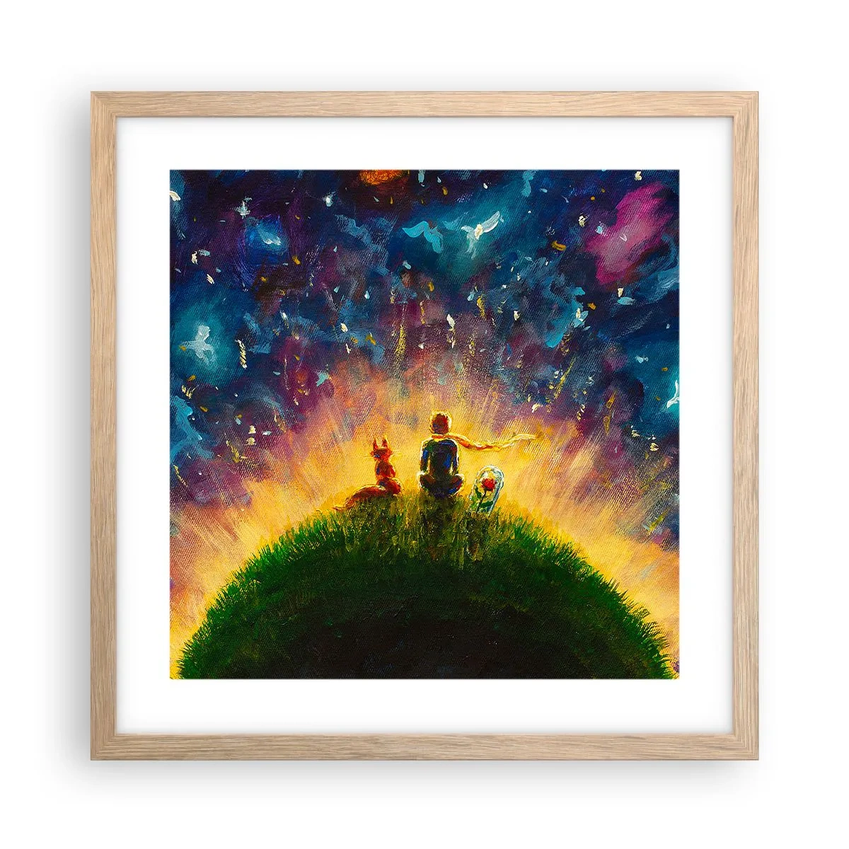 Poszter világos tölgy keretben - Szerelem és barátság – az egész világ - 40x40 cm