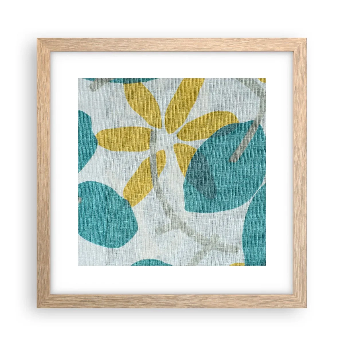 Poszter világos tölgy keretben - Azúrkék levelek között - 30x30 cm