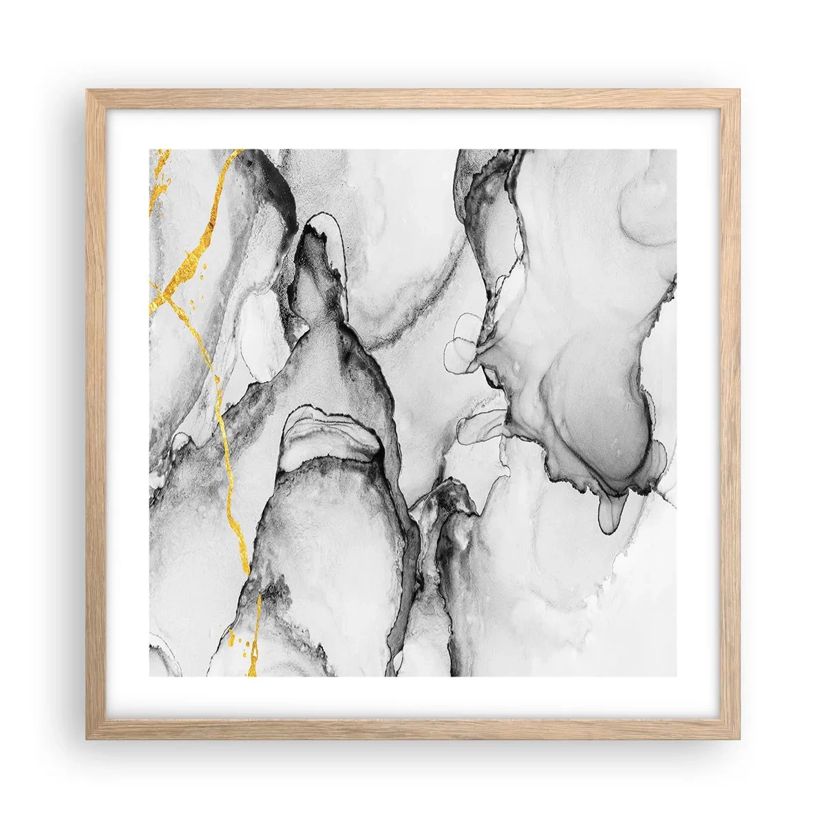 Poszter világos tölgy keretben - Arany motívumú kompozíció - 50x50 cm