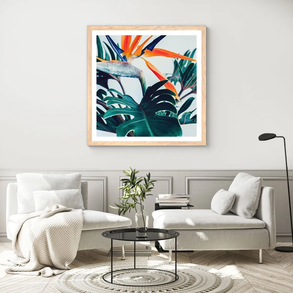 Poszter világos tölgy keretben - Madárkalitka - 60x60 cm