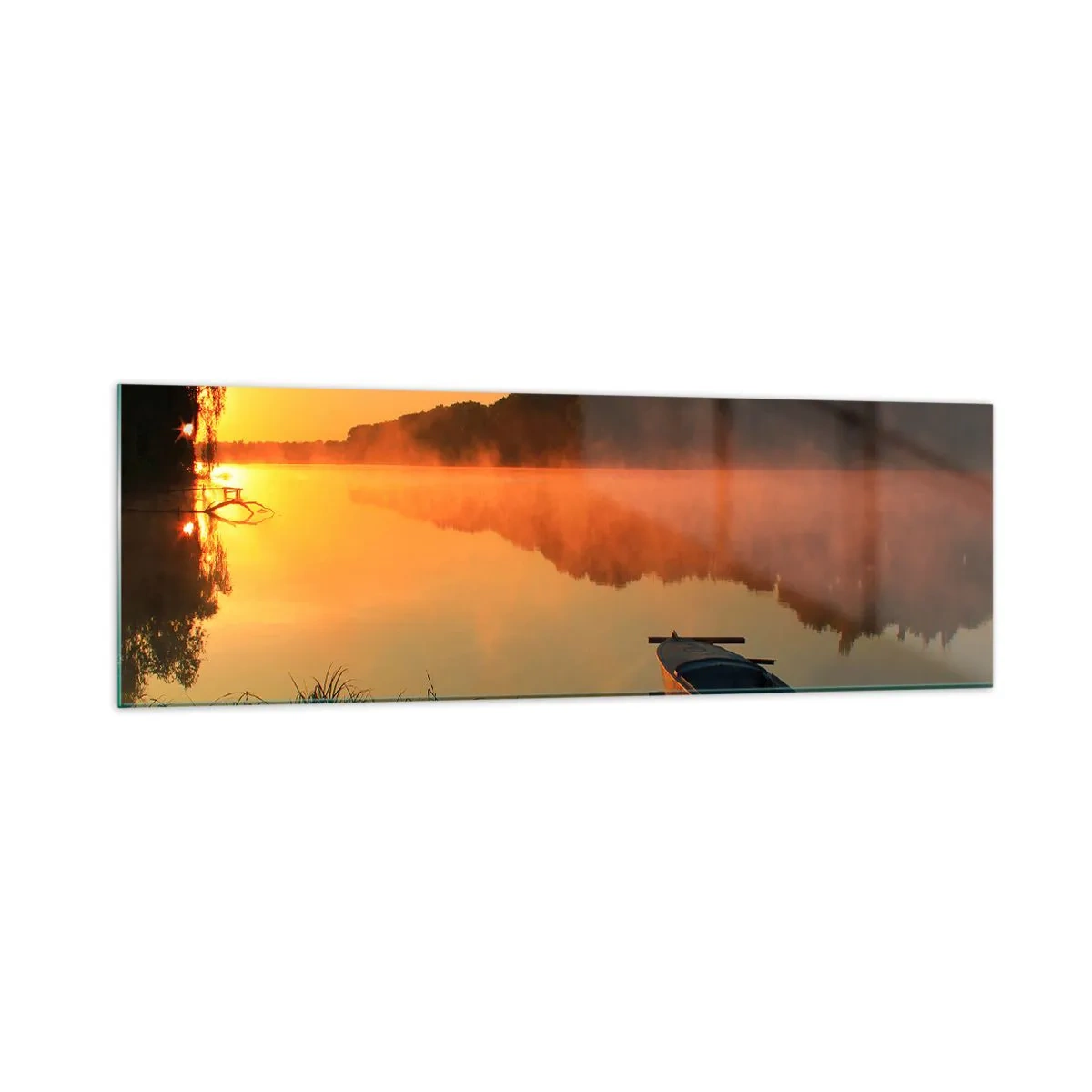 Üveg kép - Napkelte a víz felett, mint egy tükör - 160x50 cm