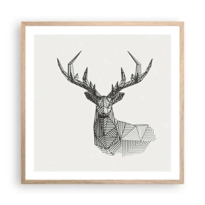 Poszter világos tölgy keretben - Szarvas kubista stílusban - 60x60 cm
