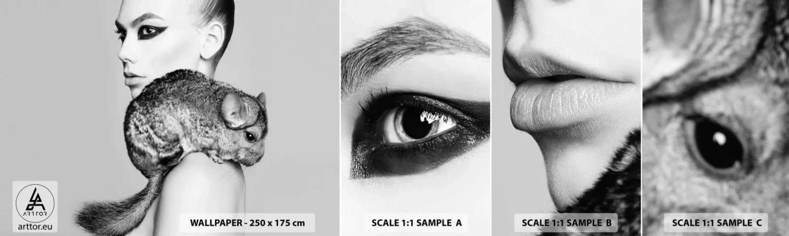 Fotótapéta Minta Öntapadós Deluxe Sticker - Hölgy csincsillával - Nő, Nő Csincsillával, Modell - 100x30 cm