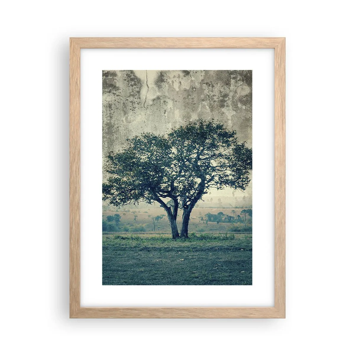 Poszter világos tölgy keretben - Almafa a kék mezőn? - 30x40 cm