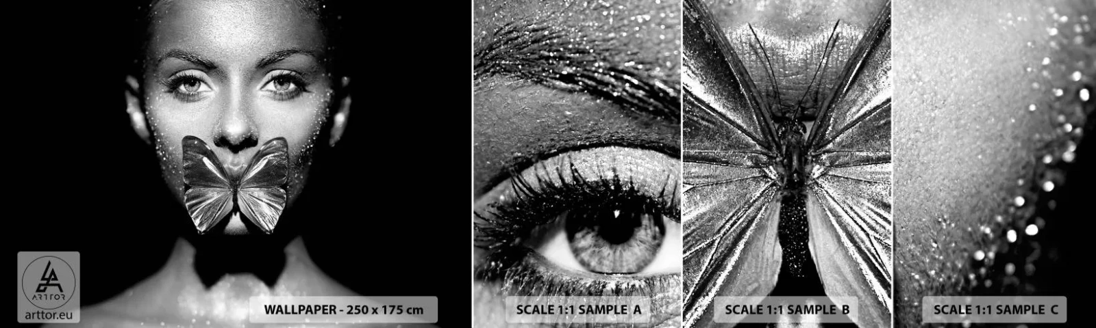 Fotótapéta Minta Öntapadós Deluxe Sticker - Pillangó csókja - Absztrakció, Nő, Pillangó - 100x30 cm