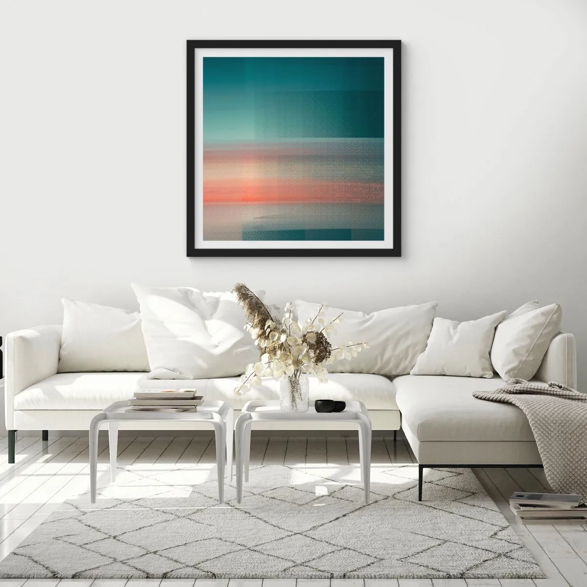 Poszter fehér keretben - Absztrakt: fényhullámok - 50x50 cm
