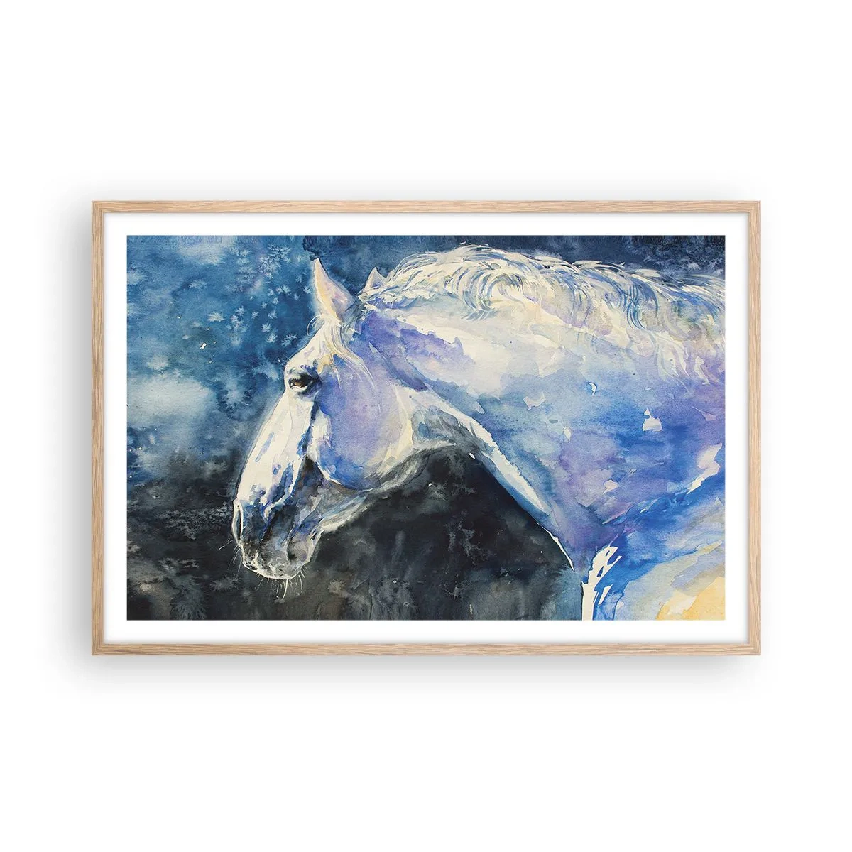 Poszter világos tölgy keretben - Portré kék fényben - 91x61 cm
