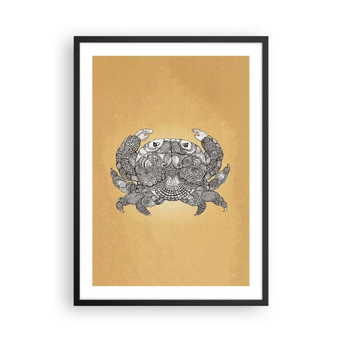 Poszter fehér keretben - Dekoratív illusztráció egy rákról, finom mintával arany alapon - 50x70cm - Rák úr történetei - Modern fali dekoráció nappalihoz és hálószobához ARTTOR