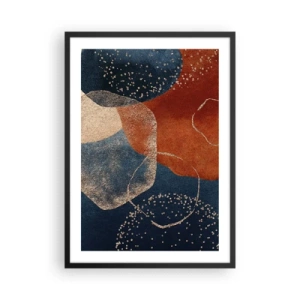 Poszter fehér keretben - Egy absztrakt kompozíció sötétkék és arany árnyalatokban - 50x70cm - A lét könnyedsége - Modern fali dekoráció nappalihoz és hálószobához ARTTOR