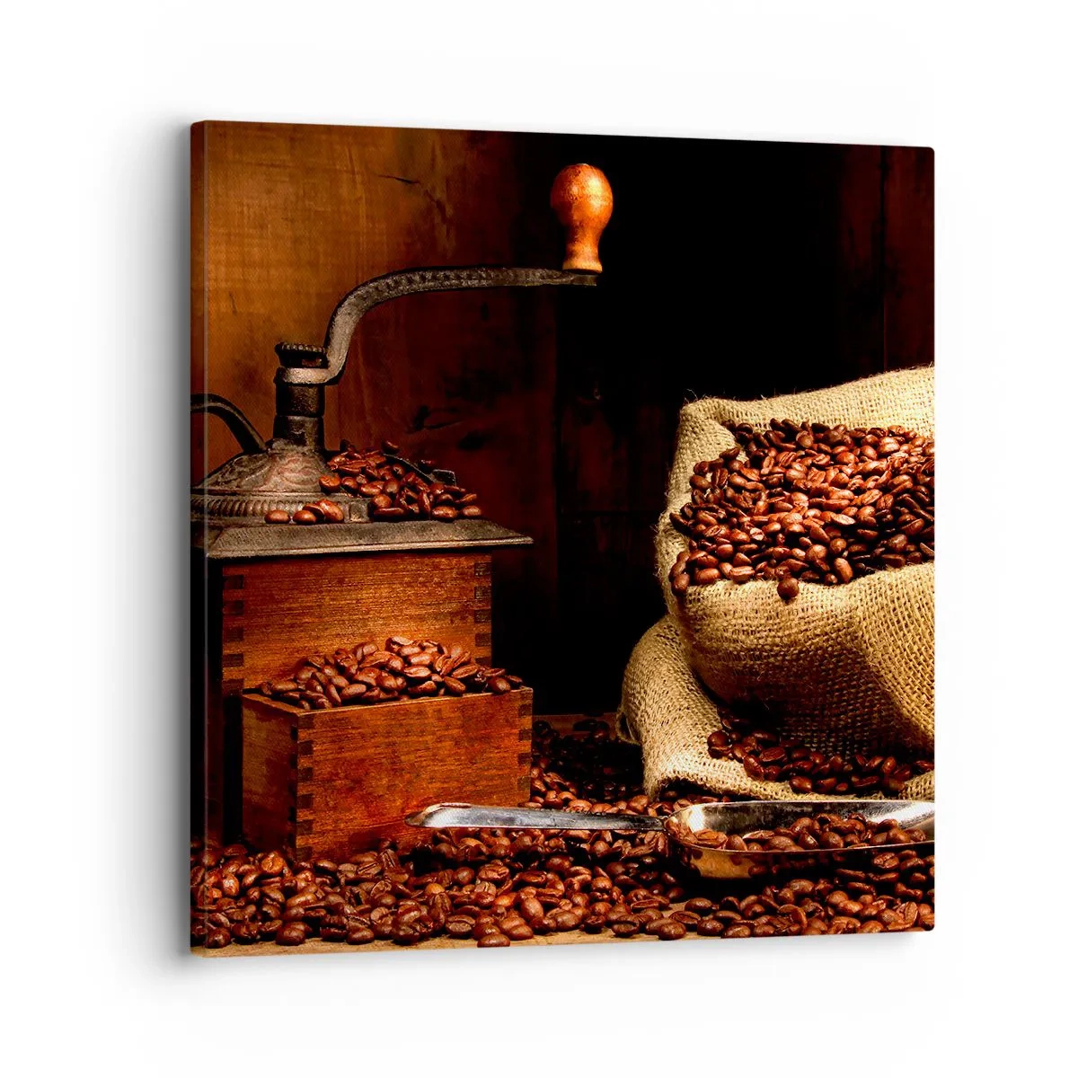 Vászonkép - Csendélet szemes kávéval és darálóval - 30x30 cm