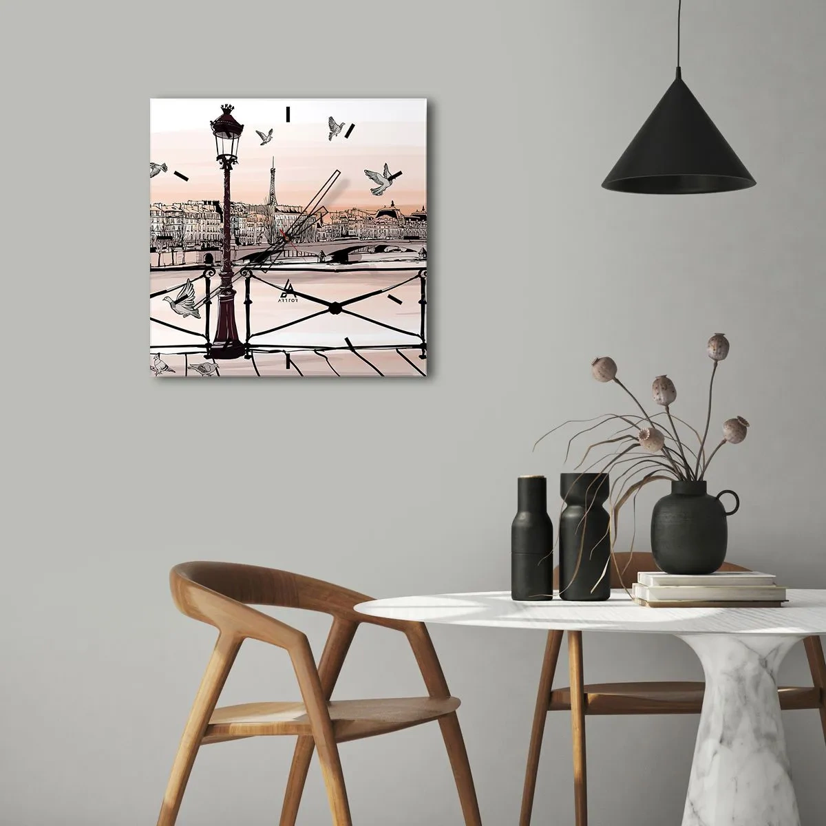 Falióra, Óra - Párizs háztetői fölött - 40x40 cm