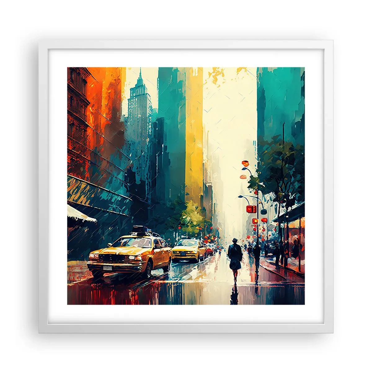 Poszter fekete keretben - New York - itt még az eső is színes. - 50x50 cm