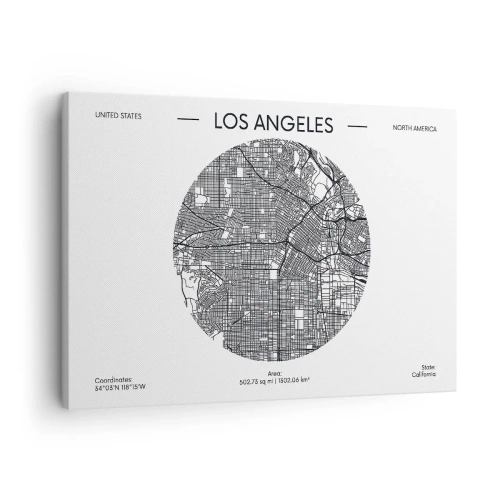 Vászonkép - Los Angeles térképe minimalista fekete-fehér stílusban - 70x50cm - Los Angeles anatómiája - Modern fali dekoráció nappalihoz és hálószobához ARTTOR