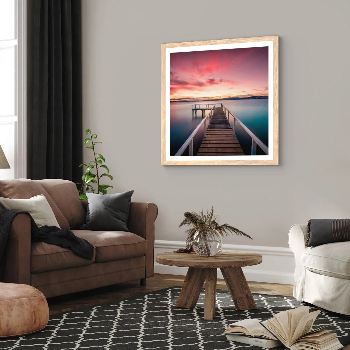 Poszter világos tölgy keretben - Az este szelíd lángja - 60x60 cm