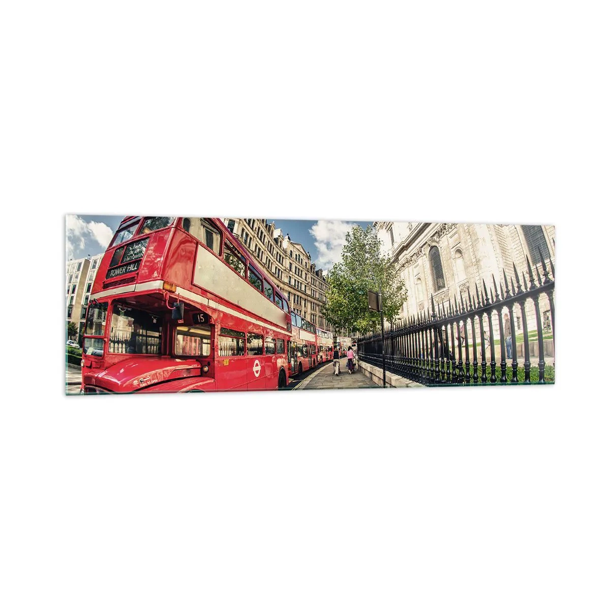 Üveg kép - Londoni utca szürke és piros színben - 160x50 cm