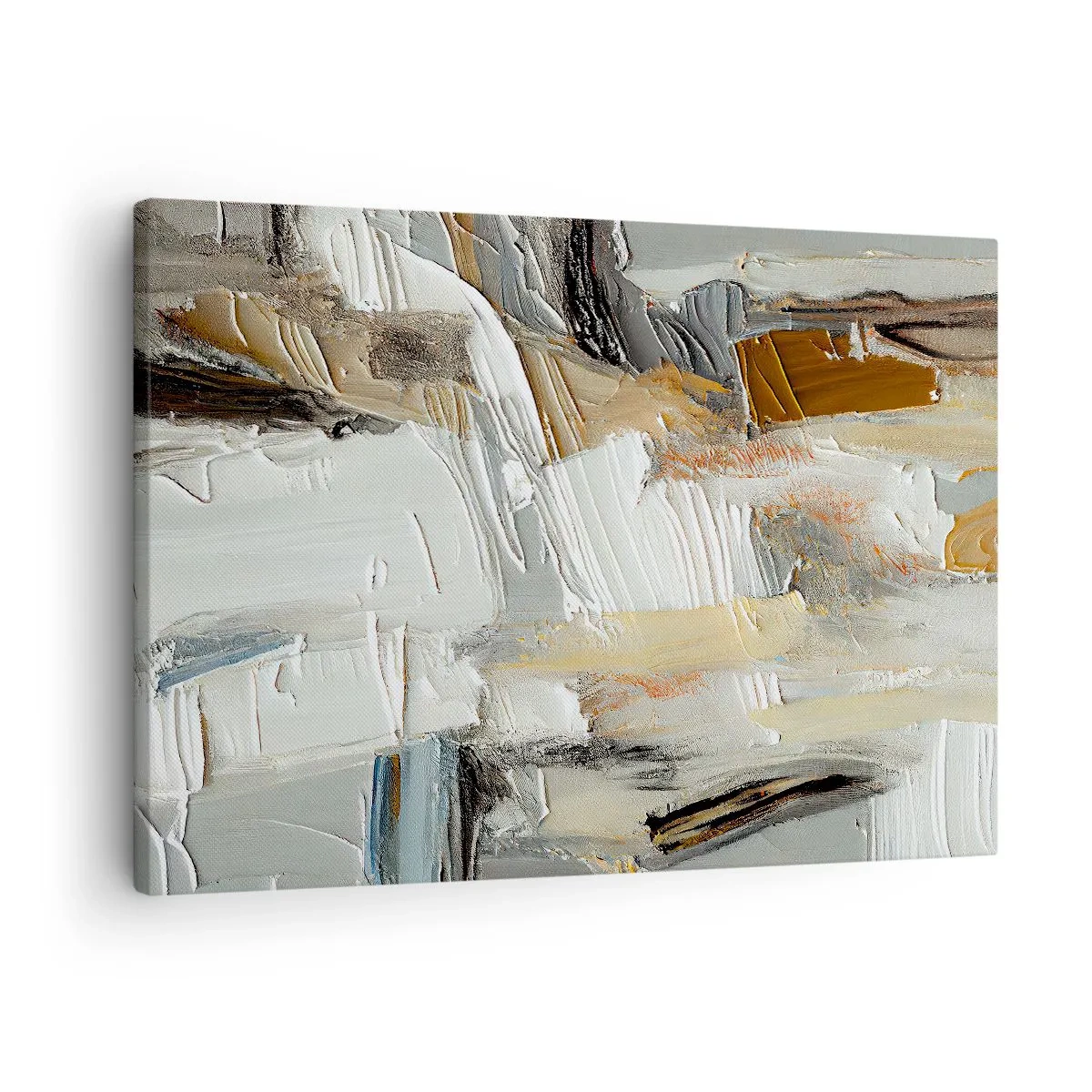 Vászonkép - Texturális absztrakció földszínekben és fehérben - 70x50cm - Színes rétegződés - Modern fali dekoráció nappalihoz és hálószobához ARTTOR