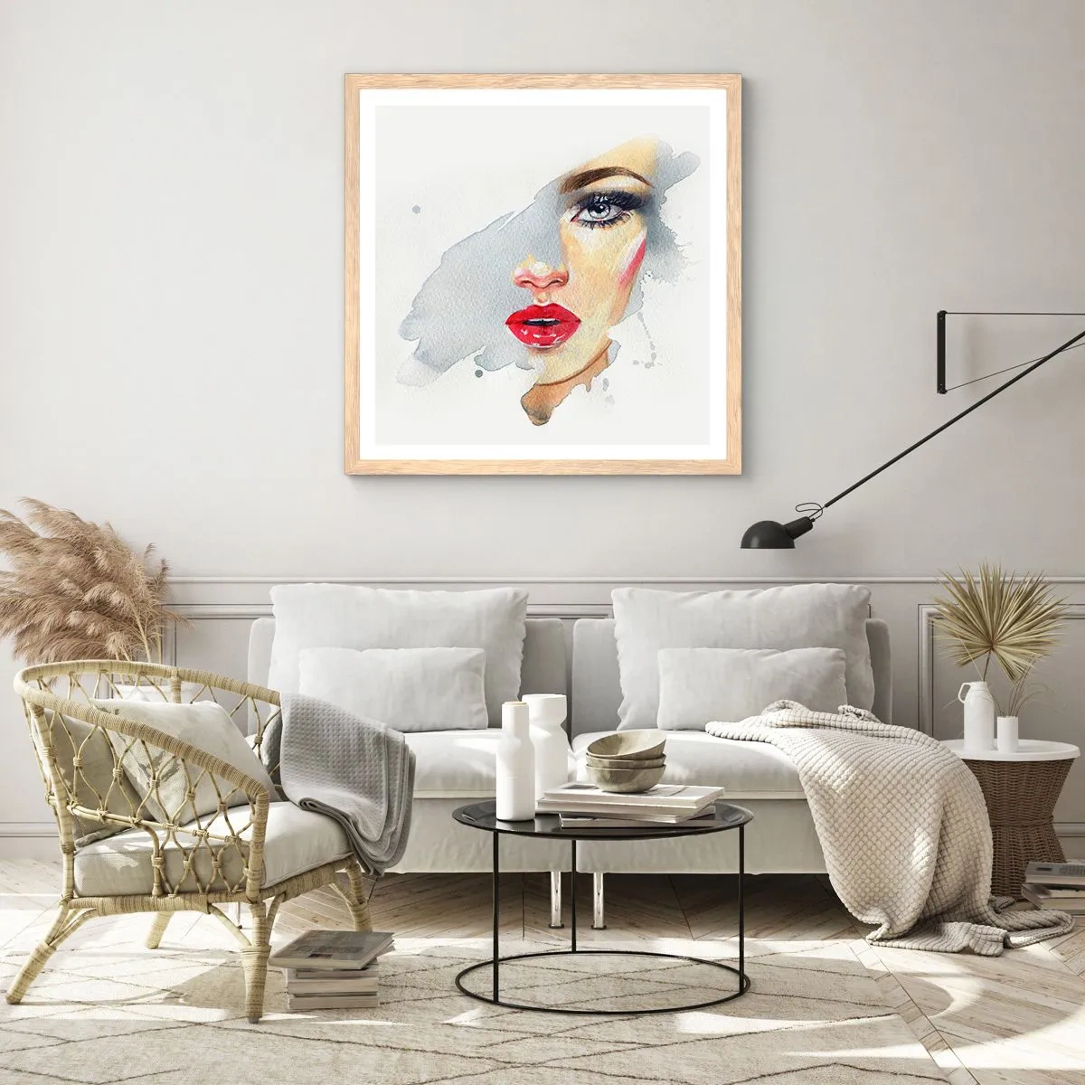 Poszter világos tölgy keretben - Egy vízcsepp tükörkép  - 40x40 cm