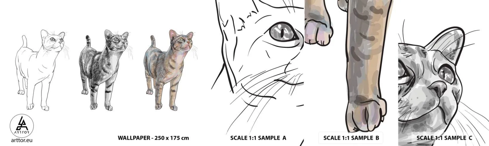 Fotótapéta Minta Öntapadós Deluxe Sticker - Rajz lecke - Állatok, Macska, Gyerekeknek - 100x30 cm