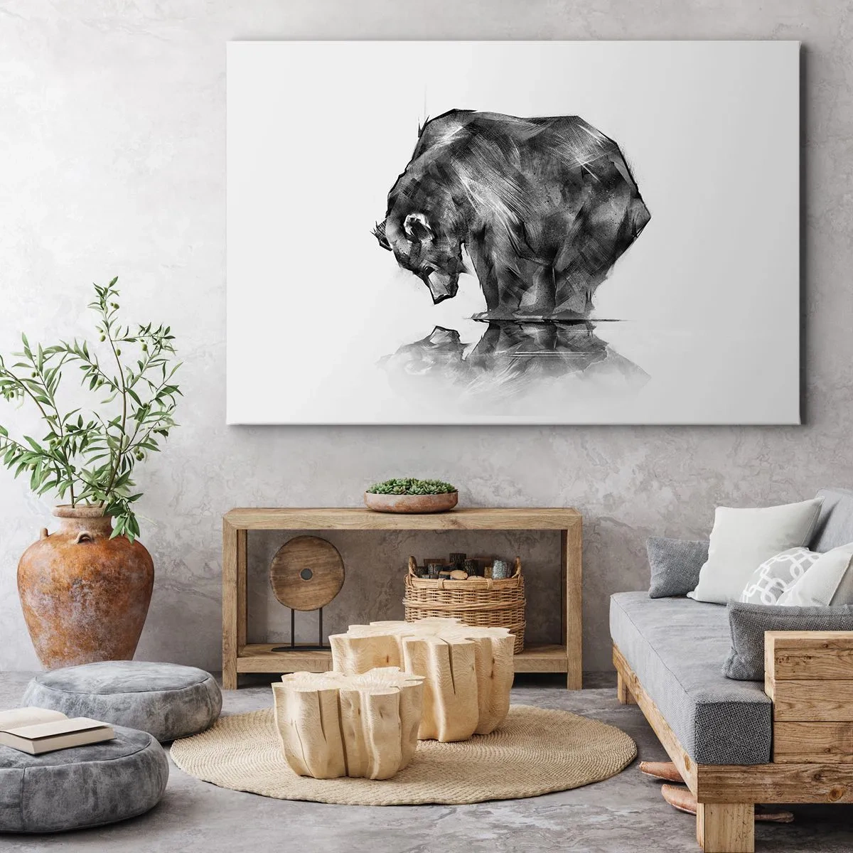 Vászonkép - Egy medve rajza minimalista stílusban - 70x50cm - Jó látni rokont - Modern fali dekoráció nappalihoz és hálószobához ARTTOR
