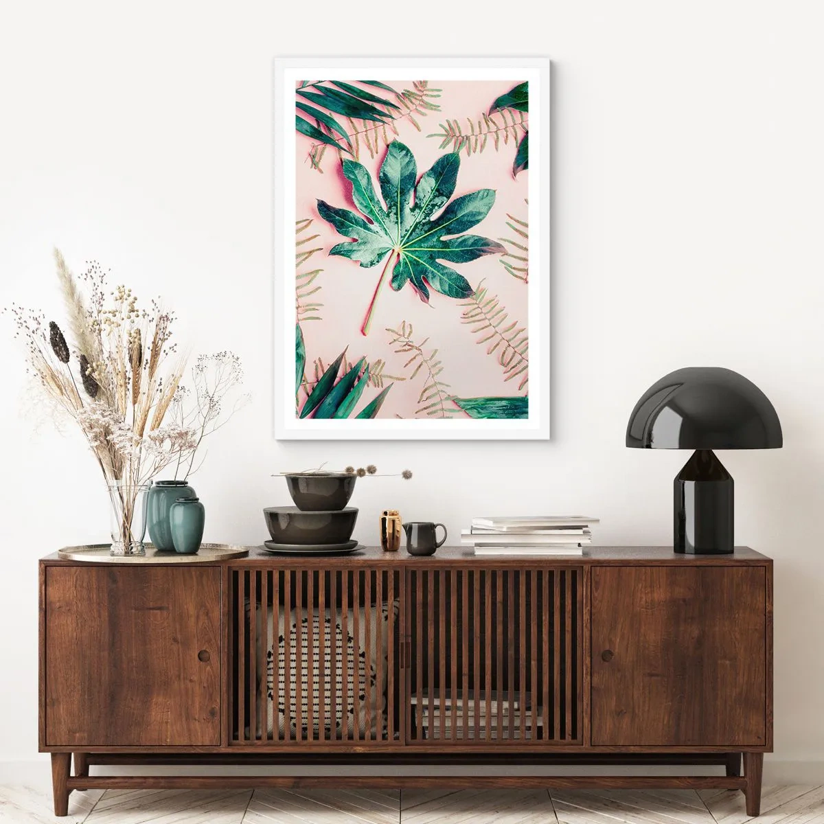 Poszter fekete keretben - A zöld tanulmánya a rózsaszín háttérben - 30x40 cm