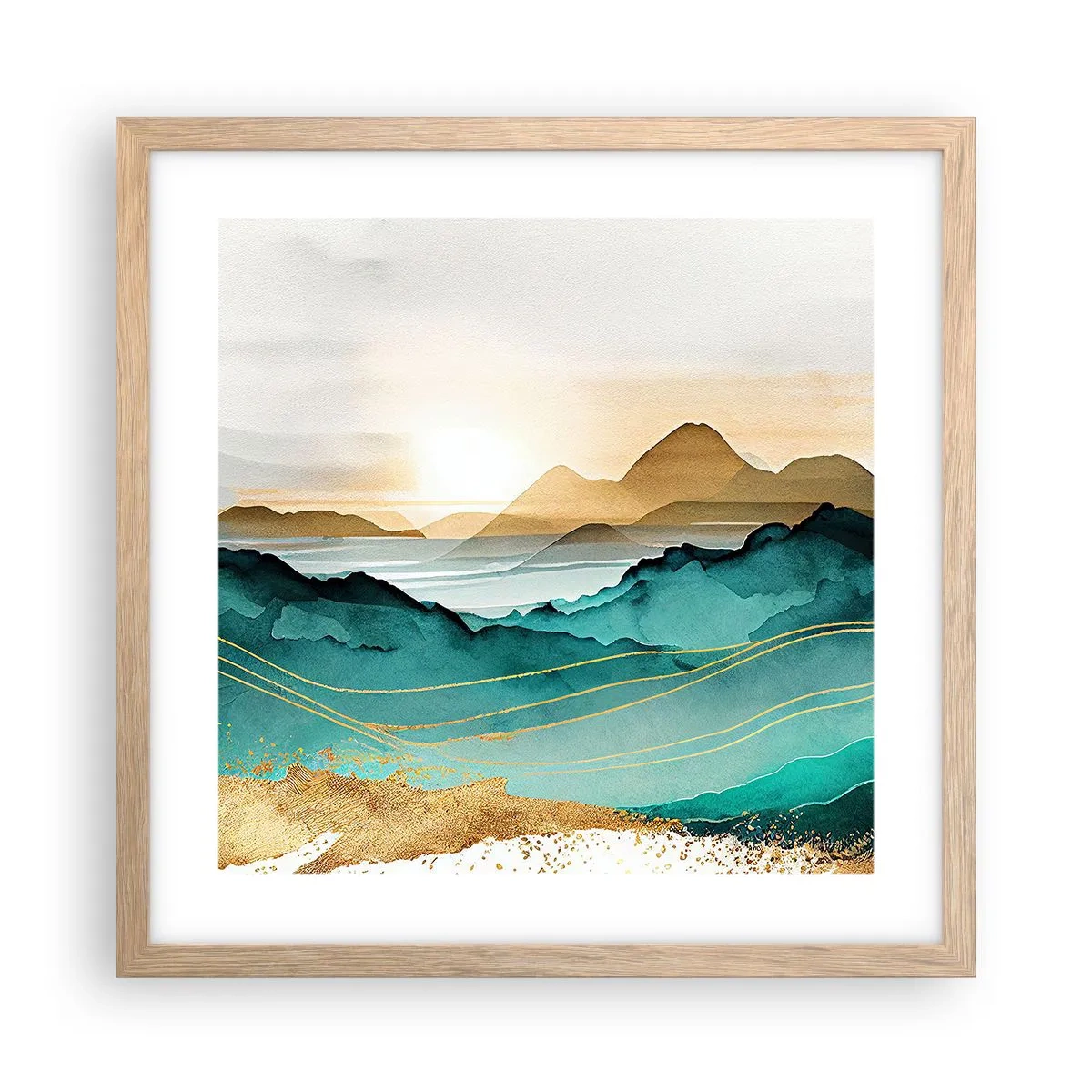 Poszter világos tölgy keretben - Az absztrakció határán - tájkép - 40x40 cm