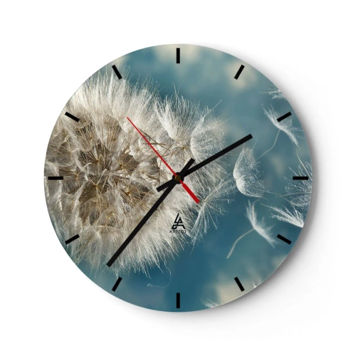 Falióra, Óra - Pitypang lebegő magokkal a kék égen - 30x30cm - Angyal lehelete - Modern fali dekoráció nappalihoz, konyhához és hálószobához ARTTOR