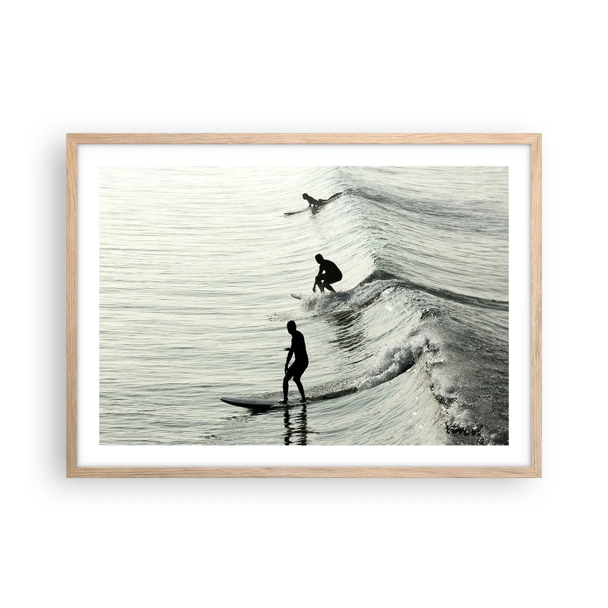 Poszter világos tölgy keretben - A hullámmal találkozni - 70x50 cm