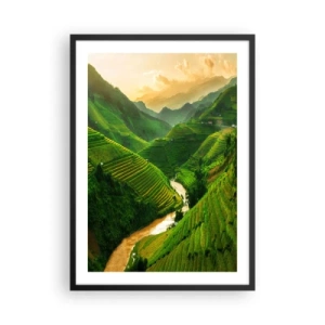 Poszter fehér keretben - Festői rizsteraszok egy zöld völgyben - 50x70cm - Vietnámi völgy - Modern fali dekoráció nappalihoz és hálószobához ARTTOR