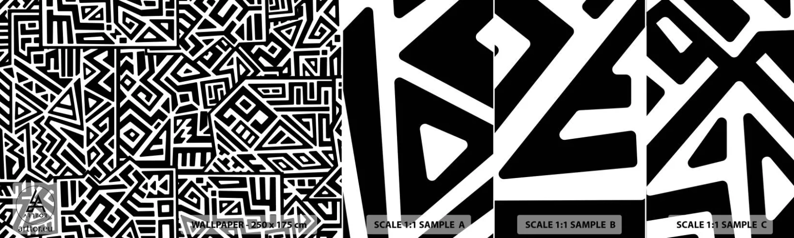 Fotótapéta Minta Öntapadós Deluxe Sticker - Kolumbusz előtti kompozíció - Absztrakció, Darab, Fekete és fehér - 100x30 cm